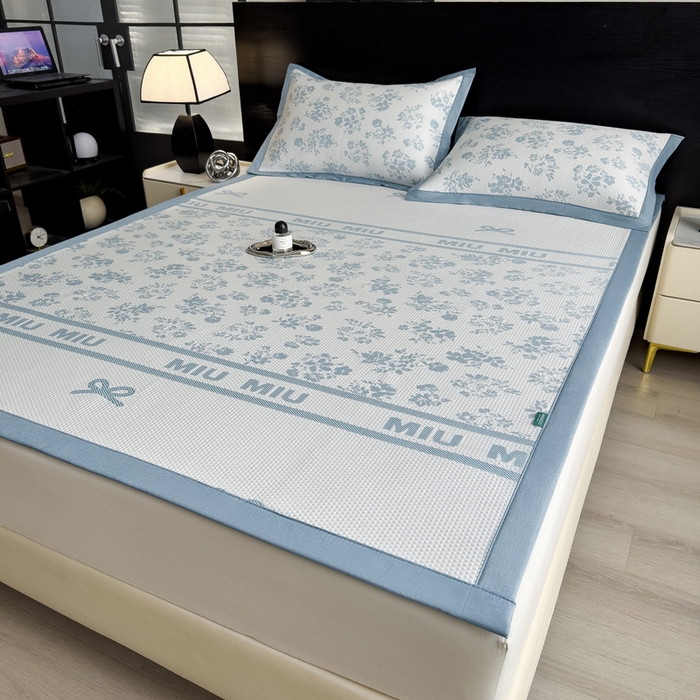 91家纺网 家纺一手货源 找家纺 席世家 2025春夏新款冰豆豆花卉卡通凉席席子 床席款-缦莎-蓝