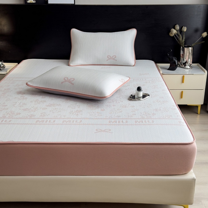 91家纺网 家纺一手货源 找家纺 席世家 2025春夏新款冰豆豆花卉卡通凉席席子 床席款-缦莎-粉