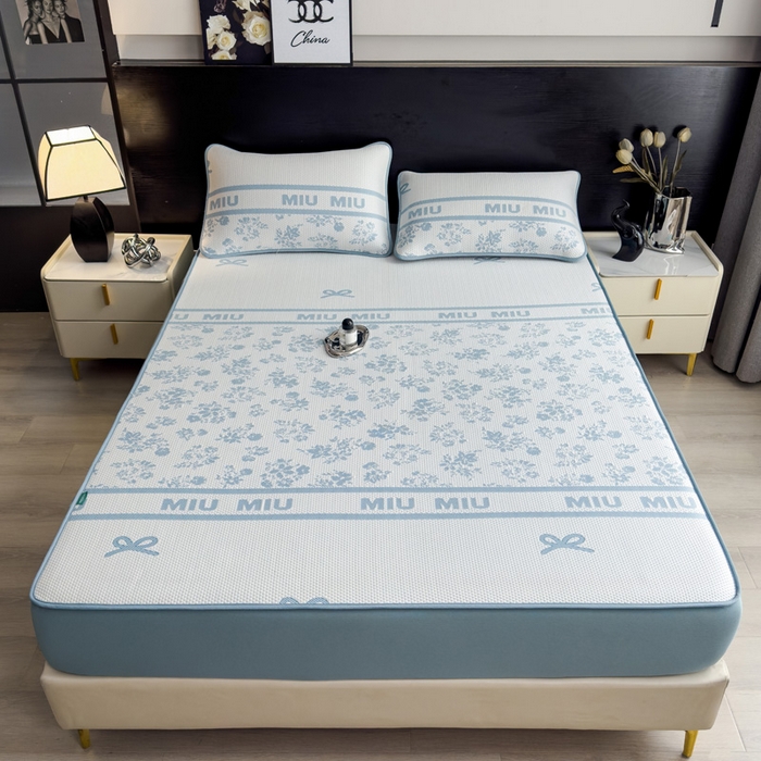 91家纺网 家纺一手货源 找家纺 席世家 2025春夏新款冰豆豆花卉卡通凉席席子 床席款-缦莎-蓝