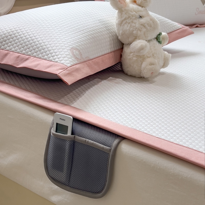 91家纺网 家纺一手货源 找家纺 席世家 2025春夏新款冰豆豆花卉卡通凉席席子 床笠款-蝴蝶结-粉