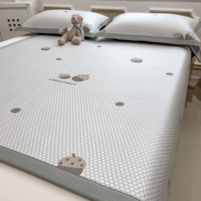 91家纺网 家纺一手货源 找家纺 席世家 2025春夏新款冰豆豆花卉卡通凉席席子 床笠款-松果