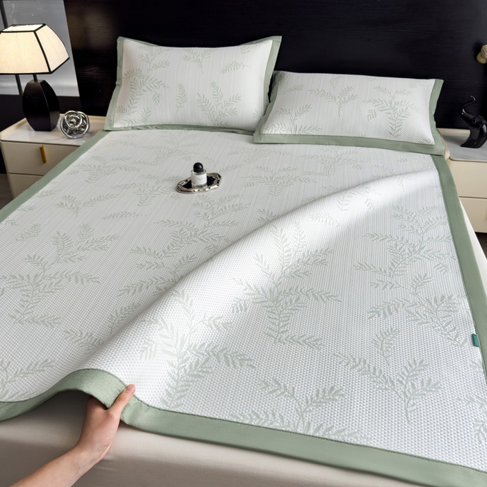 91家纺网 家纺一手货源 找家纺 席世家 2025春夏新款冰豆豆花卉卡通凉席席子 床笠款-绿意