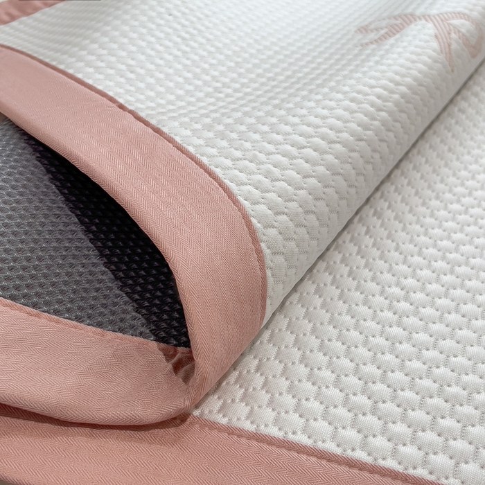 91家纺网 家纺一手货源 找家纺 席世家 2025春夏新款冰豆豆花卉卡通凉席席子 床笠款-蝴蝶结-粉