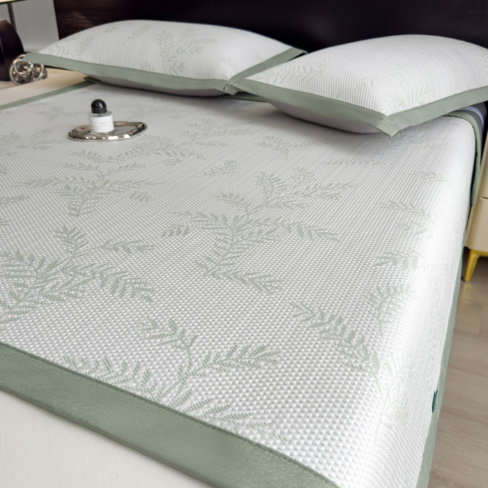 91家纺网 家纺一手货源 找家纺 席世家 2025春夏新款冰豆豆花卉卡通凉席席子 床笠款-绿意