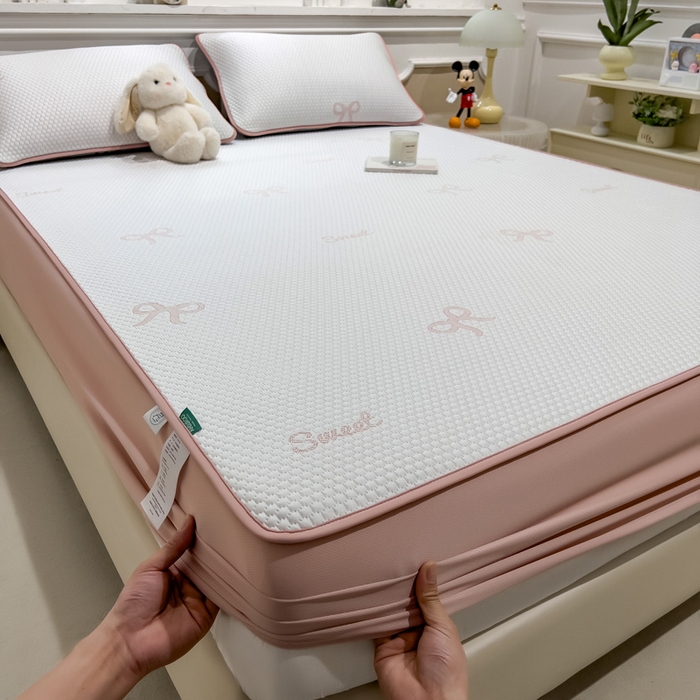 席世家 2025春夏新款冰豆豆花卉卡通凉席席子 床笠款-蝴蝶结-粉