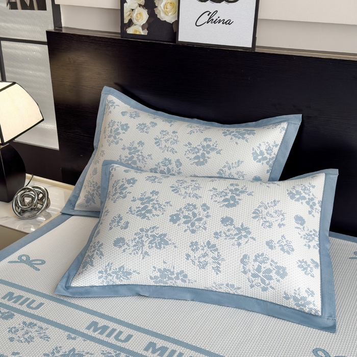 91家纺网 家纺一手货源 找家纺 席世家 2025春夏新款冰豆豆花卉卡通凉席席子 床笠款-缦莎-蓝