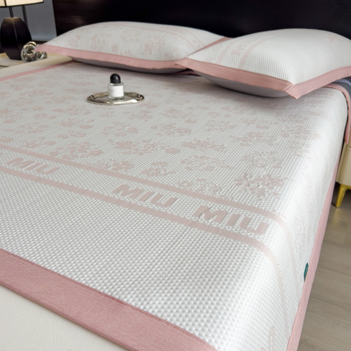 91家纺网 家纺一手货源 找家纺 席世家 2025春夏新款冰豆豆花卉卡通凉席席子 床笠款-缦莎-粉