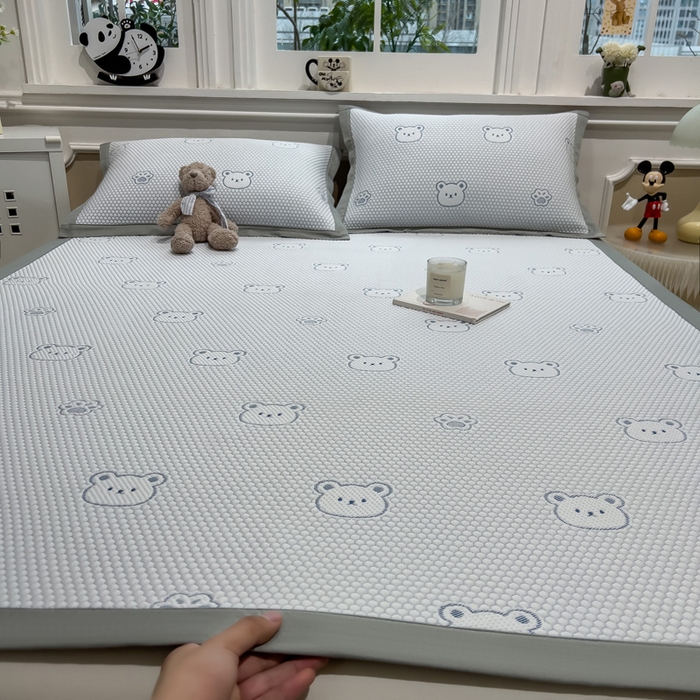 席世家 2025春夏新款冰豆豆花卉卡通凉席席子 床席款-小熊-蓝