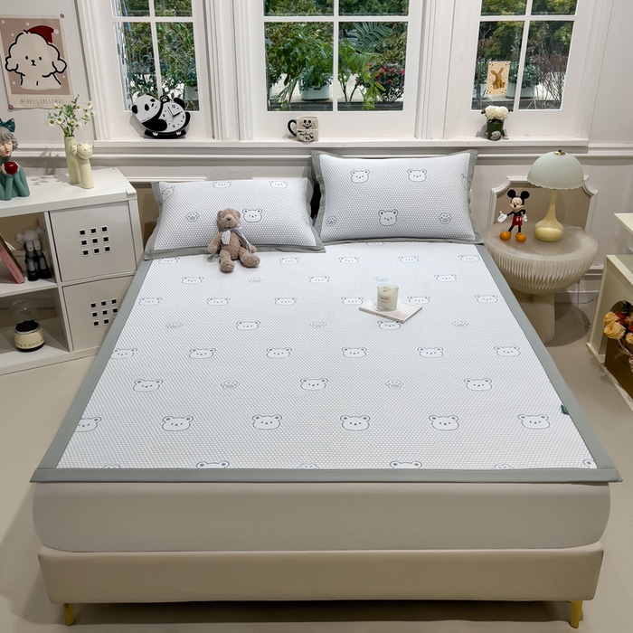 91家纺网 家纺一手货源 找家纺 席世家 2025春夏新款冰豆豆花卉卡通凉席席子 床席款-小熊-蓝