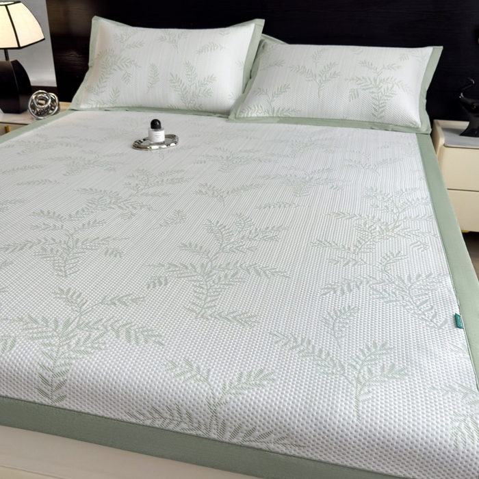 91家纺网 家纺一手货源 找家纺 席世家 2025春夏新款冰豆豆花卉卡通凉席席子 床笠款-绿意