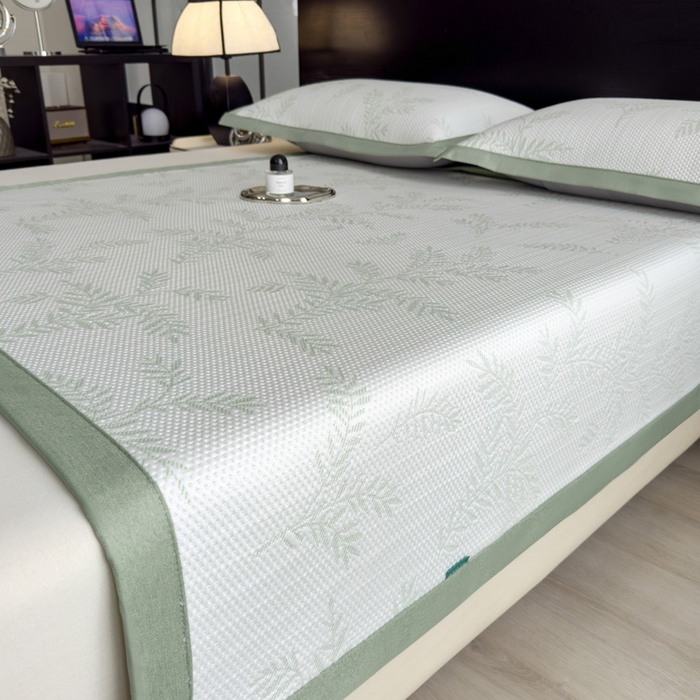 91家纺网 家纺一手货源 找家纺 席世家 2025春夏新款冰豆豆花卉卡通凉席席子 床笠款-绿意