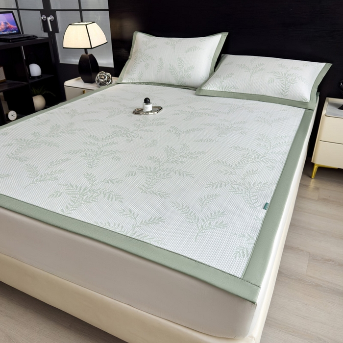 91家纺网 家纺一手货源 找家纺 席世家 2025春夏新款冰豆豆花卉卡通凉席席子 床笠款-绿意