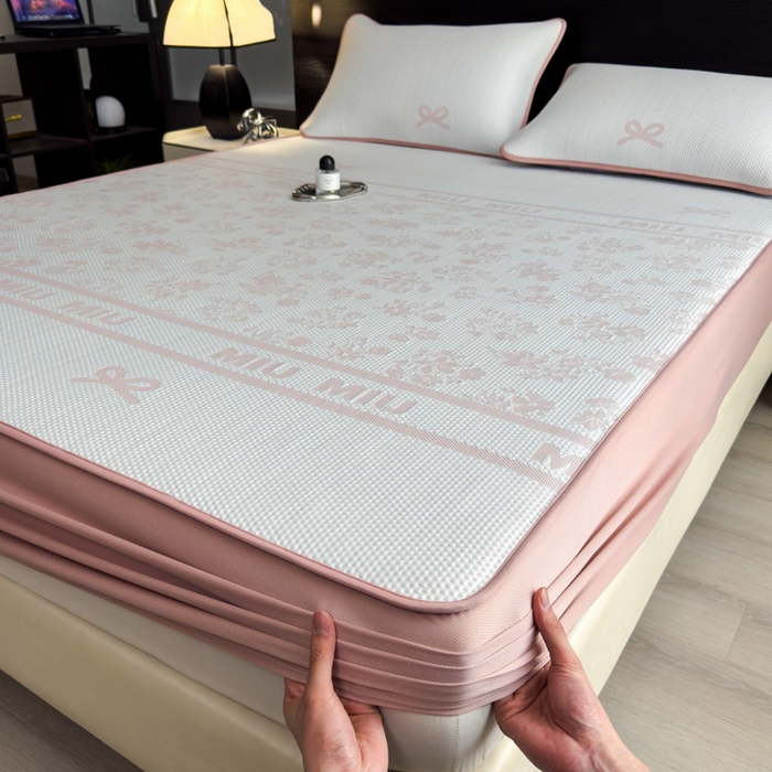 席世家 2025春夏新款冰豆豆花卉卡通凉席席子 床笠款-缦莎-粉