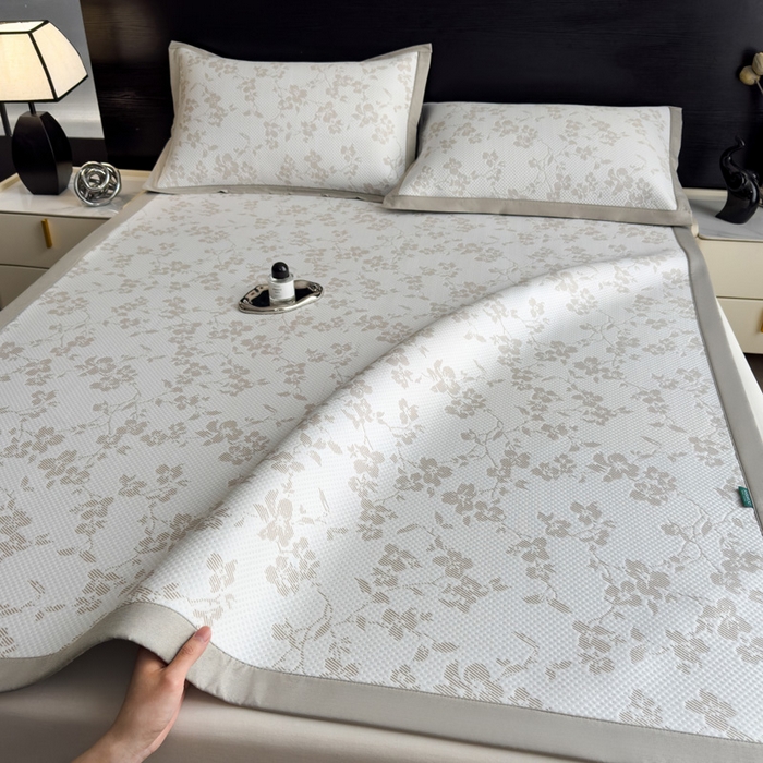 91家纺网 家纺一手货源 找家纺 席世家 2025春夏新款冰豆豆花卉卡通凉席席子 床笠款-花漾