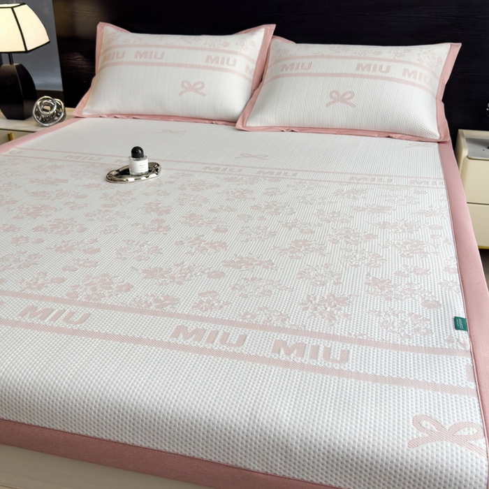 91家纺网 家纺一手货源 找家纺 席世家 2025春夏新款冰豆豆花卉卡通凉席席子 床笠款-缦莎-粉