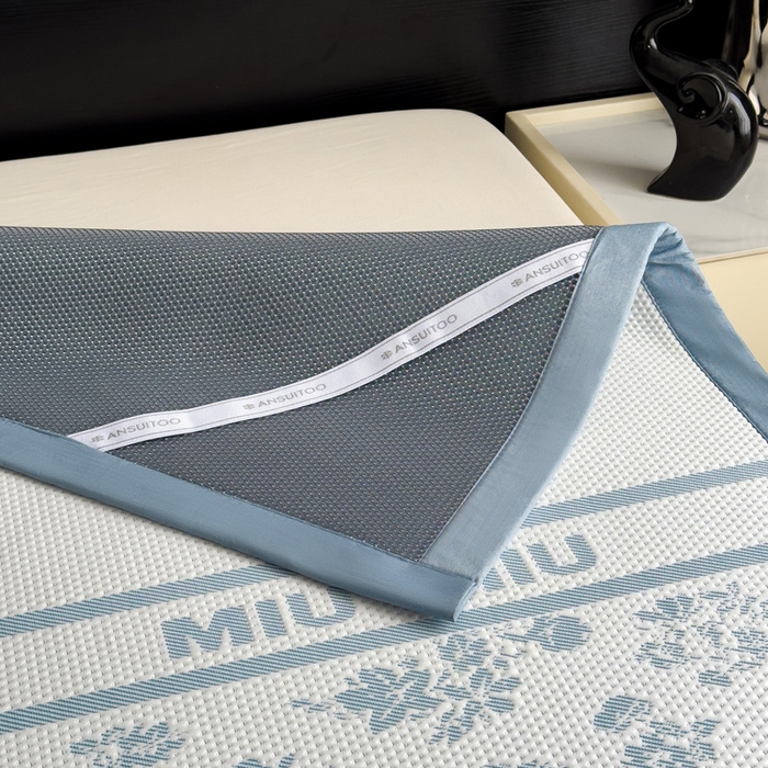 91家纺网 家纺一手货源 找家纺 席世家 2025春夏新款冰豆豆花卉卡通凉席席子 床笠款-缦莎-蓝