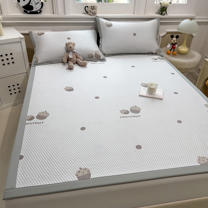 91家纺网 家纺一手货源 找家纺 席世家 2025春夏新款冰豆豆花卉卡通凉席席子 床席款-松果