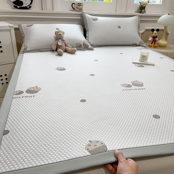 91家纺网 家纺一手货源 找家纺 席世家 2025春夏新款冰豆豆花卉卡通凉席席子 床笠款-松果