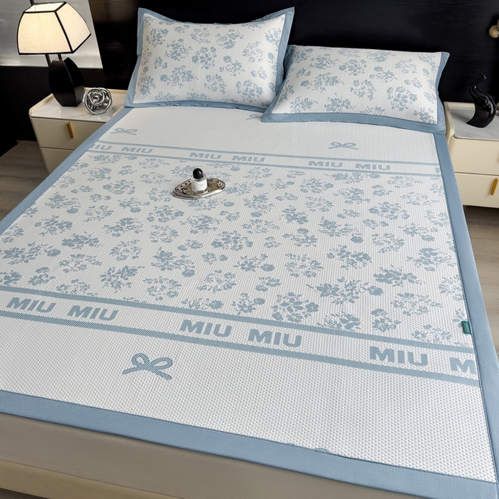 91家纺网 家纺一手货源 找家纺 席世家 2025春夏新款冰豆豆花卉卡通凉席席子 床席款-缦莎-蓝