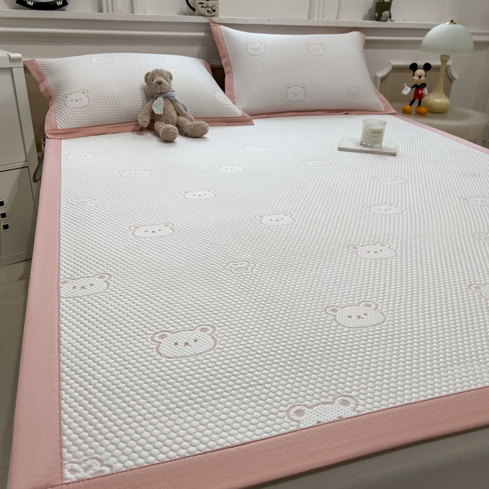 91家纺网 家纺一手货源 找家纺 席世家 2025春夏新款冰豆豆花卉卡通凉席席子 床席款-小熊-粉