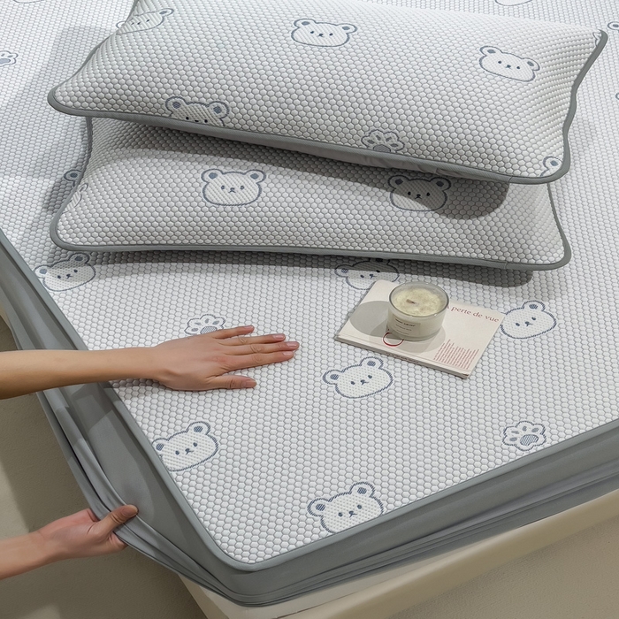 91家纺网 家纺一手货源 找家纺 席世家 2025春夏新款冰豆豆花卉卡通凉席席子 床席款-小熊-蓝