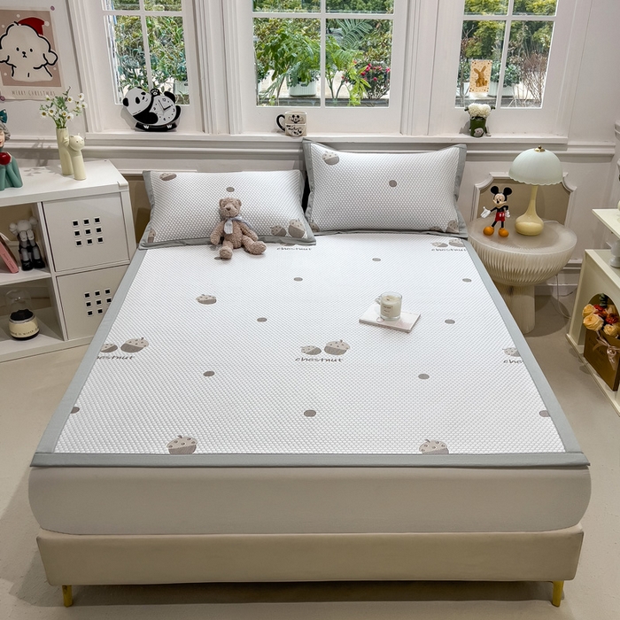 91家纺网 家纺一手货源 找家纺 席世家 2025春夏新款冰豆豆花卉卡通凉席席子 床笠款-松果