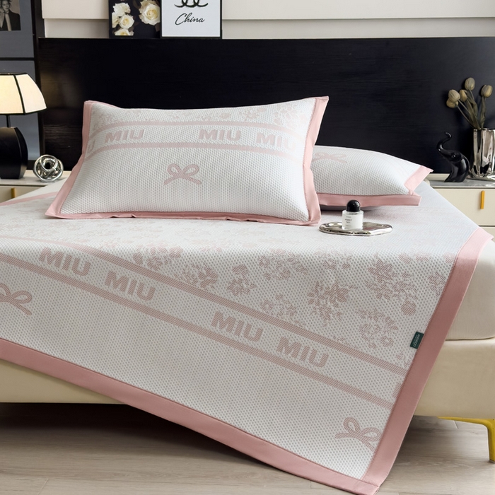 91家纺网 家纺一手货源 找家纺 席世家 2025春夏新款冰豆豆花卉卡通凉席席子 床笠款-缦莎-粉