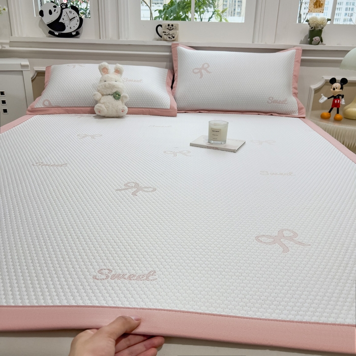 席世家 2025春夏新款冰豆豆花卉卡通凉席席子 床席款-蝴蝶结-粉