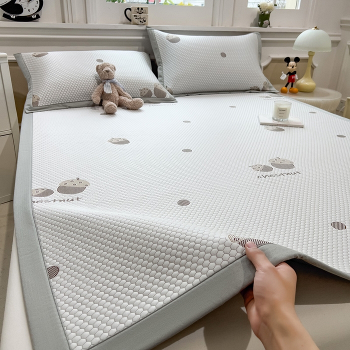 91家纺网 家纺一手货源 找家纺 席世家 2025春夏新款冰豆豆花卉卡通凉席席子 床笠款-松果