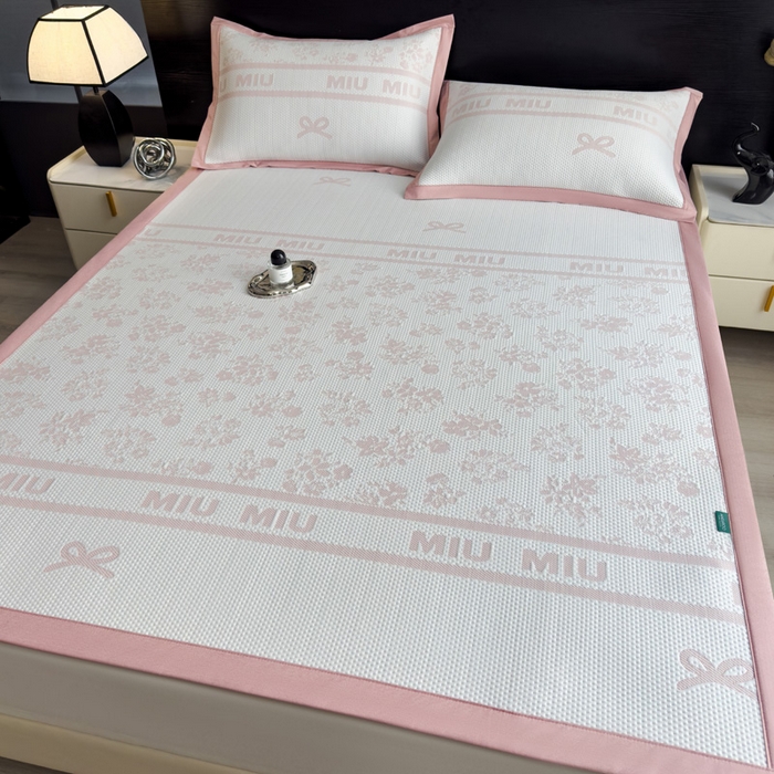 91家纺网 家纺一手货源 找家纺 席世家 2025春夏新款冰豆豆花卉卡通凉席席子 床笠款-缦莎-粉