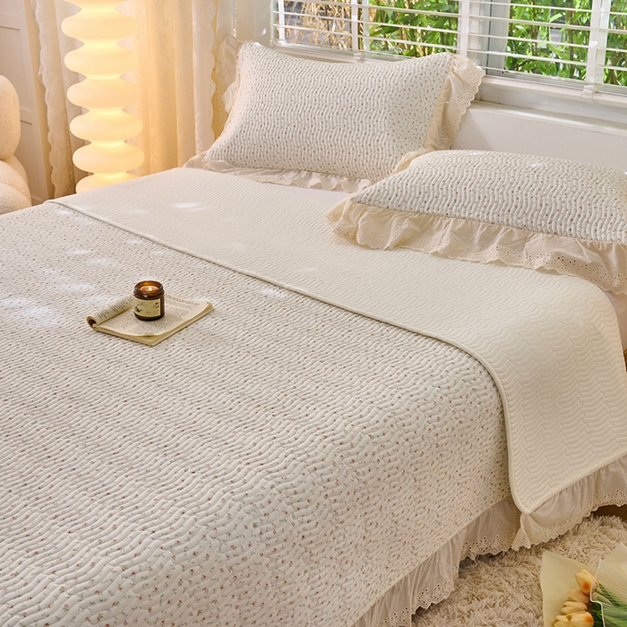 91家纺网 家纺一手货源 找家纺 X猫先生 2025新款全棉纯棉双层纱床盖炕盖夹棉床单床褥（A类母婴级） 云槿