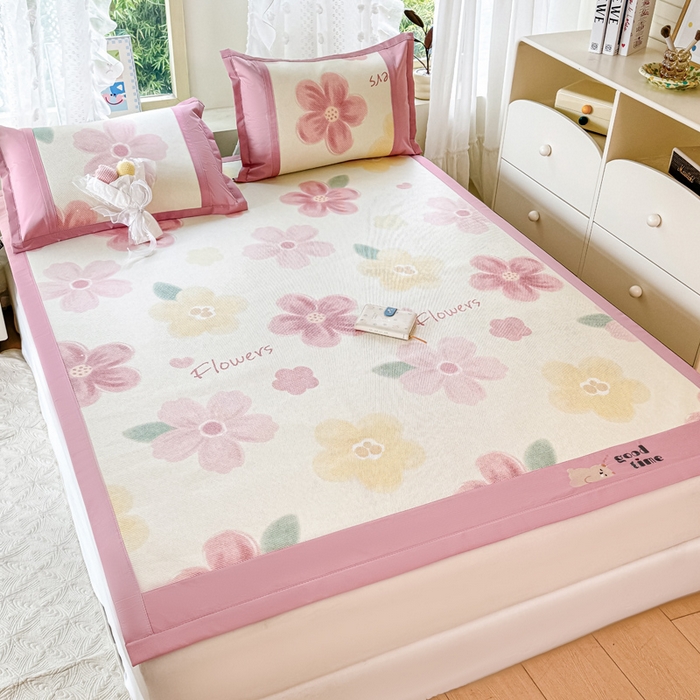 91家纺网 家纺一手货源 找家纺 慕希家纺 2025新款A类抗菌数码印花冰藤席凉席席子 花满园