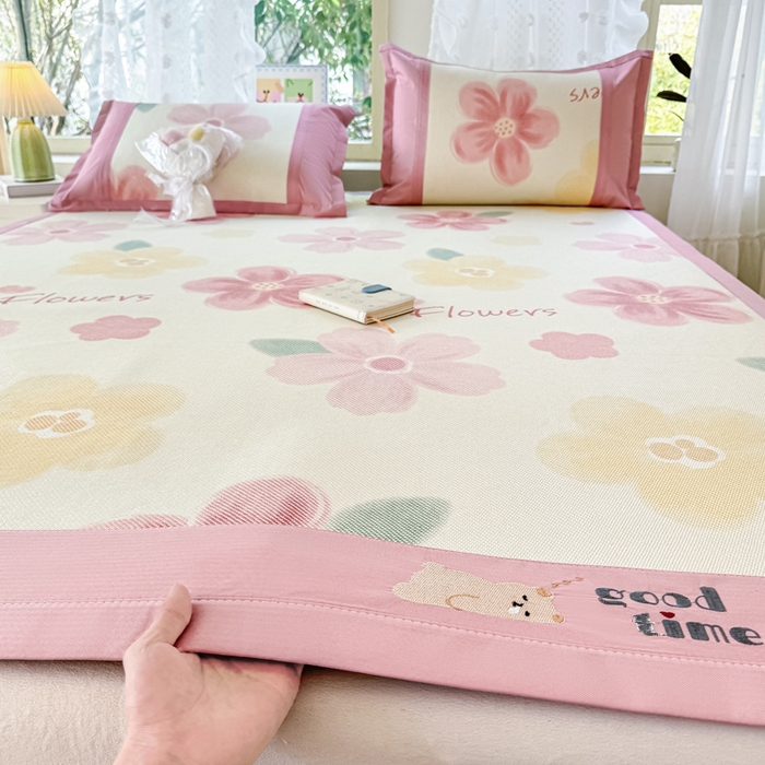 91家纺网 家纺一手货源 找家纺 慕希家纺 2025新款A类抗菌数码印花冰藤席凉席席子 花满园