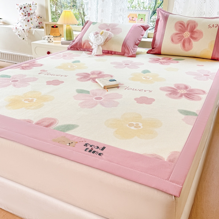 91家纺网 家纺一手货源 找家纺 慕希家纺 2025新款A类抗菌数码印花冰藤席凉席席子 花满园