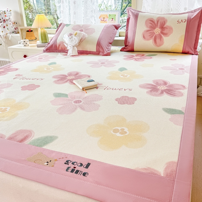 91家纺网 家纺一手货源 找家纺 慕希家纺 2025新款A类抗菌数码印花冰藤席凉席席子 花满园