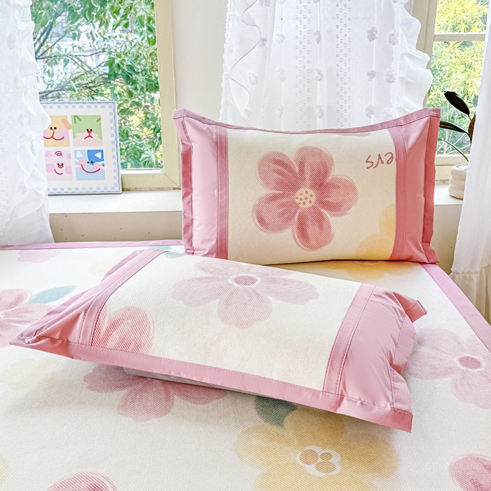 91家纺网 家纺一手货源 找家纺 慕希家纺 2025新款A类抗菌数码印花冰藤席凉席席子 花满园