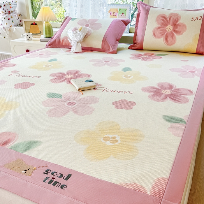 91家纺网 家纺一手货源 找家纺 慕希家纺 2025新款A类抗菌数码印花冰藤席凉席席子 花满园