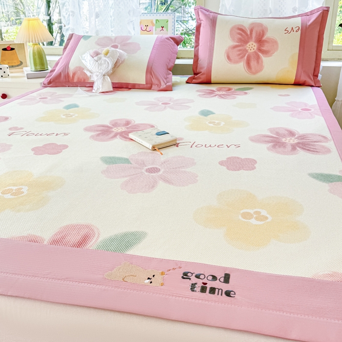 91家纺网 家纺一手货源 找家纺 慕希家纺 2025新款A类抗菌数码印花冰藤席凉席席子 花满园