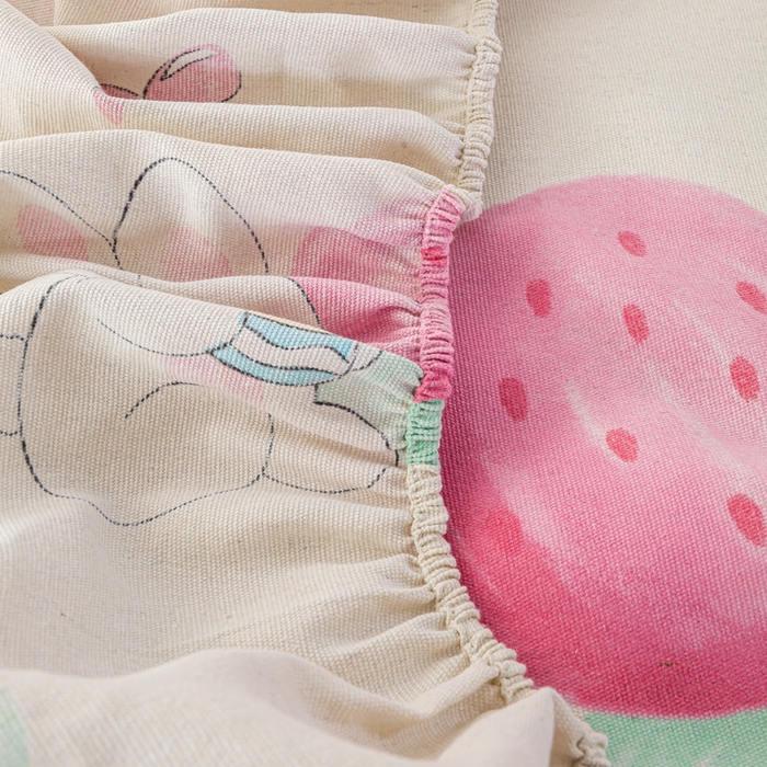 91家纺网 家纺一手货源 找家纺 米柳家纺 2025新款原棉老粗布印花床笠系列 草莓兔子 床笠款