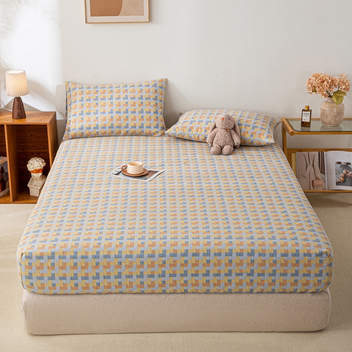 91家纺网 家纺一手货源 找家纺 米柳家纺 2025新款原棉老粗布印花床笠系列 格调人生床笠款