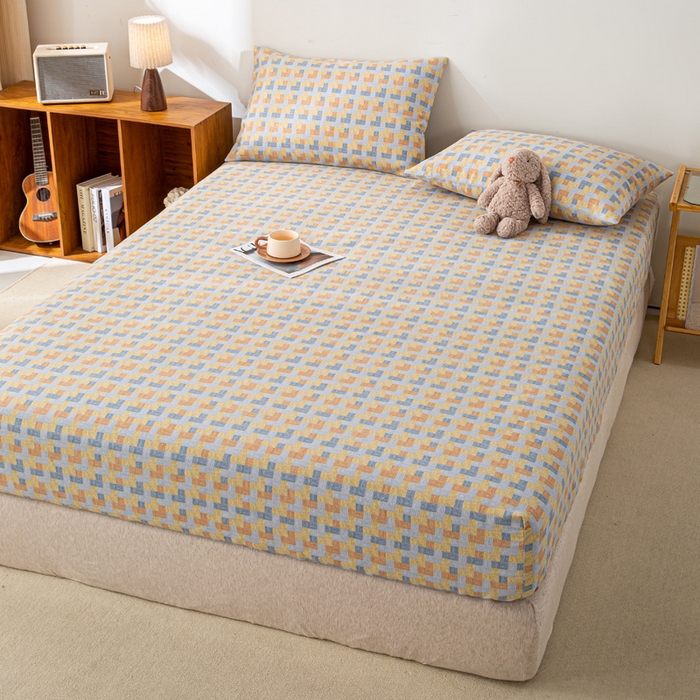 91家纺网 家纺一手货源 找家纺 米柳家纺 2025新款原棉老粗布印花床笠系列 格调人生床笠款