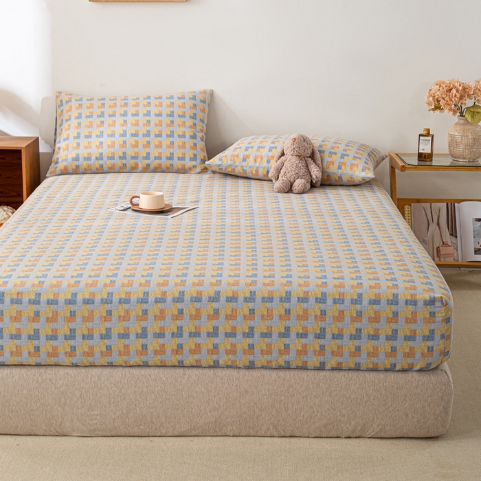 91家纺网 家纺一手货源 找家纺 米柳家纺 2025新款原棉老粗布印花床笠系列 格调人生床笠款