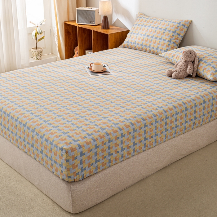 91家纺网 家纺一手货源 找家纺 米柳家纺 2025新款原棉老粗布印花床笠系列 格调人生床笠款