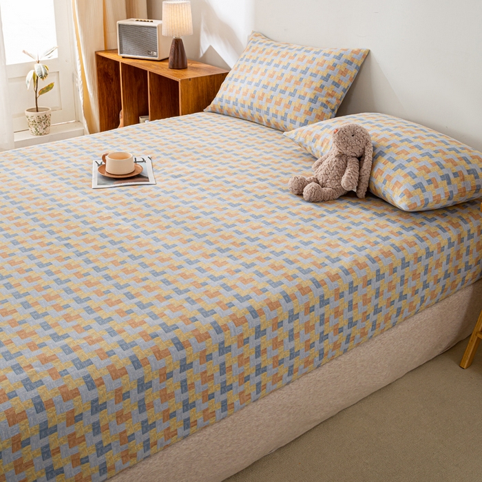 91家纺网 家纺一手货源 找家纺 米柳家纺 2025新款原棉老粗布印花床笠系列 格调人生床笠款