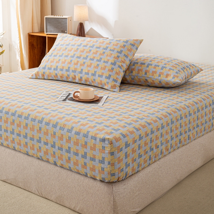 91家纺网 家纺一手货源 找家纺 米柳家纺 2025新款原棉老粗布印花床笠系列 格调人生床笠款