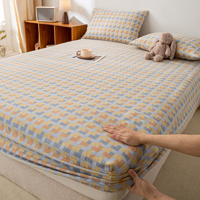 91家纺网 家纺一手货源 找家纺 米柳家纺 2025新款原棉老粗布印花床笠系列 格调人生床笠款