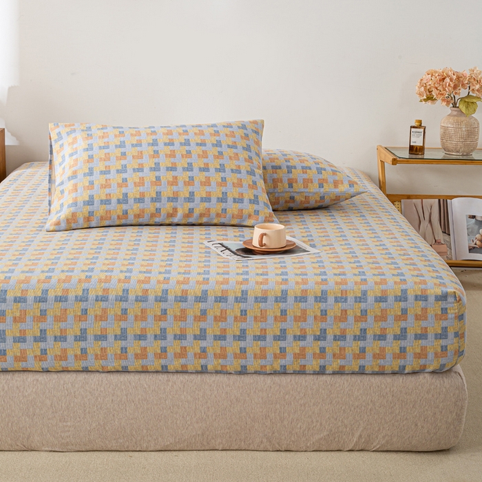 91家纺网 家纺一手货源 找家纺 米柳家纺 2025新款原棉老粗布印花床笠系列 格调人生床笠款