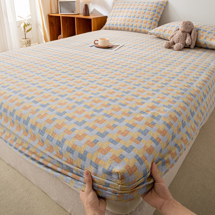 91家纺网 家纺一手货源 找家纺 米柳家纺 2025新款原棉老粗布印花床笠系列 格调人生床笠款