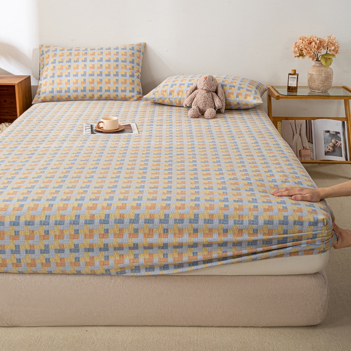 91家纺网 家纺一手货源 找家纺 米柳家纺 2025新款原棉老粗布印花床笠系列 格调人生床笠款