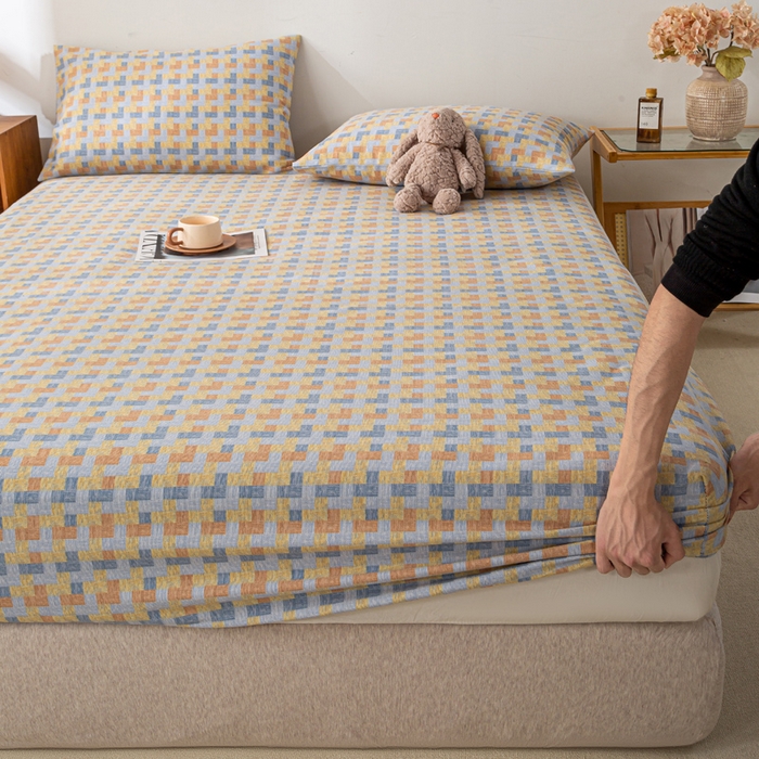 91家纺网 家纺一手货源 找家纺 米柳家纺 2025新款原棉老粗布印花床笠系列 格调人生床笠款